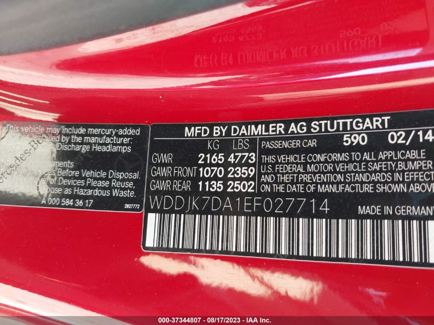2014 MERCEDES-BENZ SL-CLASS SL 550 WDDJK7DA1EF027714