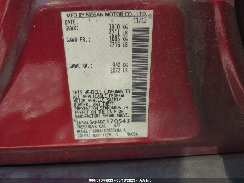2013 NISSAN ALTIMA 2.5 S - 1N4AL3AP4DC170543