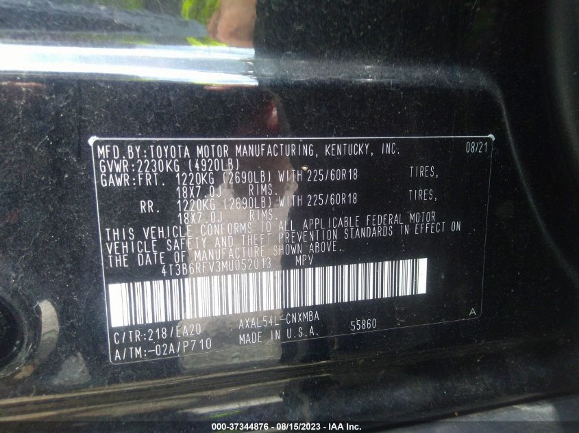 2021 TOYOTA RAV4 HYBRID - 4T3B6RFV3MU052013