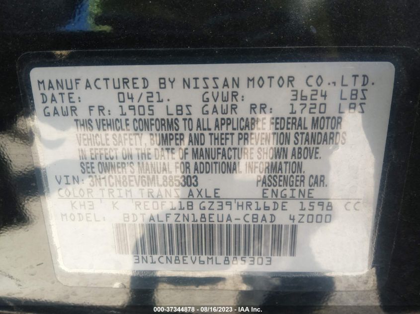2021 NISSAN VERSA SV - 3N1CN8EV6ML885303