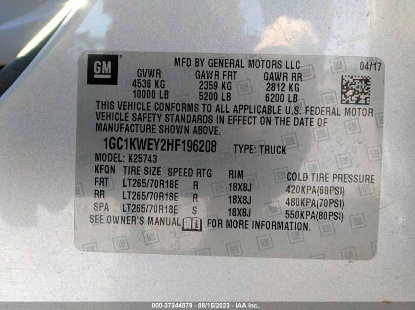 2017 CHEVROLET SILVERADO 2500HD LTZ - 1GC1KWEY2HF196208