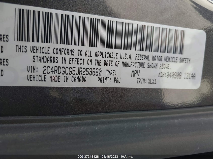 VIN 2C4RDGCG5JR253660 2018 DODGE GRAND CARAVAN SXT