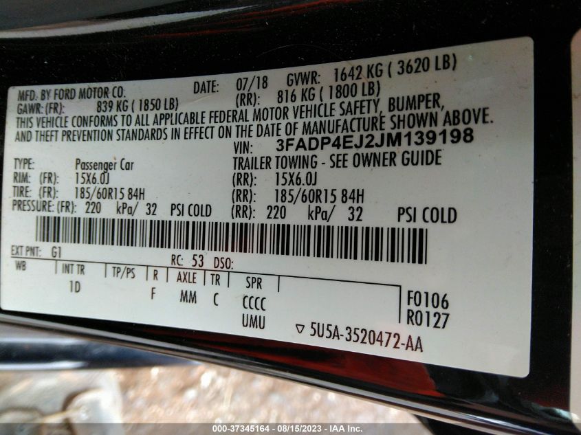 2018 FORD FIESTA SE - 3FADP4EJ2JM139198