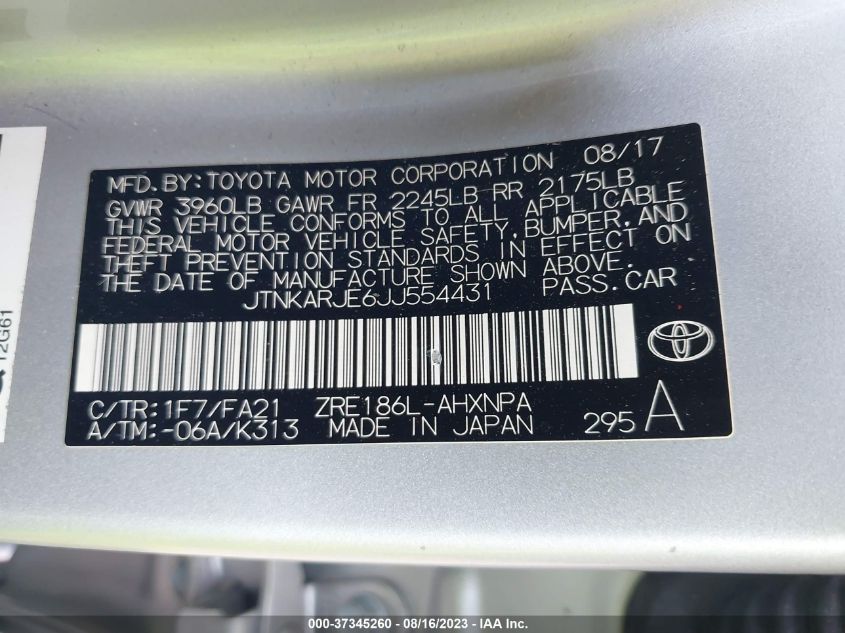 2018 TOYOTA COROLLA IM - JTNKARJE6JJ554431