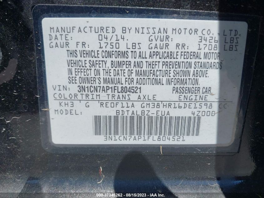 2015 NISSAN VERSA SV - 3N1CN7AP1FL804521