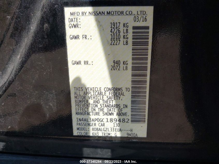 2016 NISSAN ALTIMA 2.5 S - 1N4AL3AP0GC189482