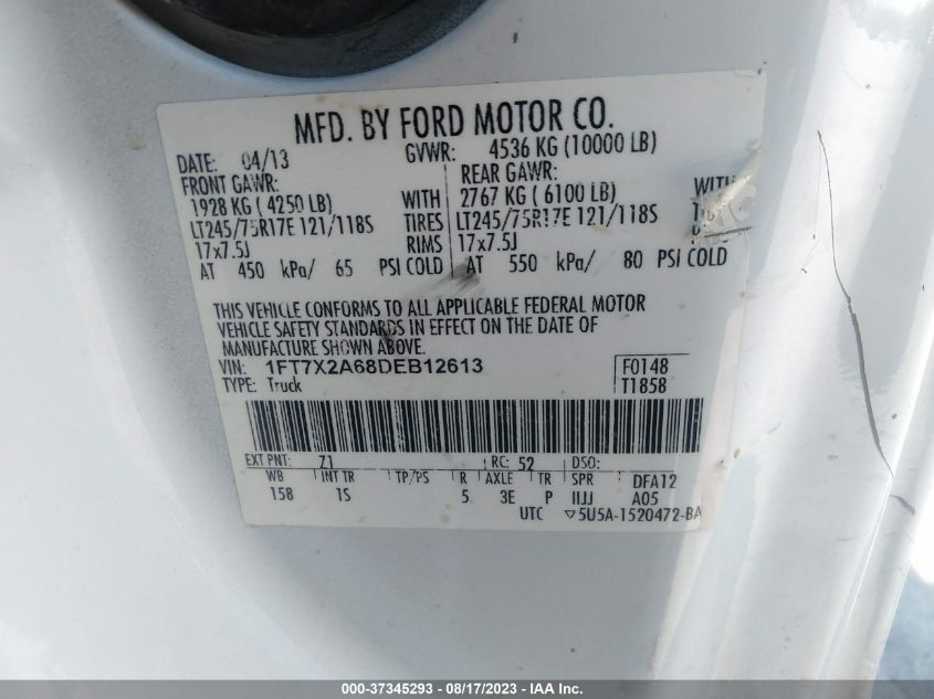 2013 FORD SUPER DUTY F-250 SRW XL/XLT/LARIAT - 1FT7X2A68DEB12613