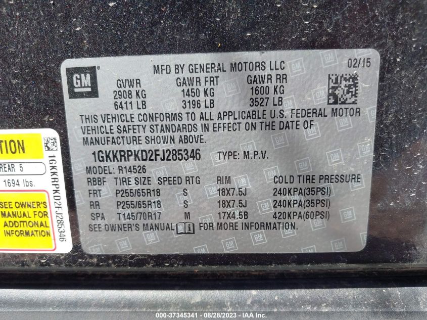 2015 GMC ACADIA SLE - 1GKKRPKD2FJ285346