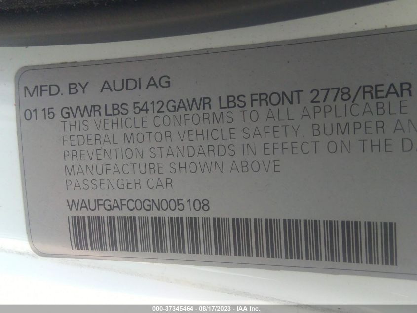 2016 AUDI A6 3.0T PREMIUM PLUS - WAUFGAFC0GN005108