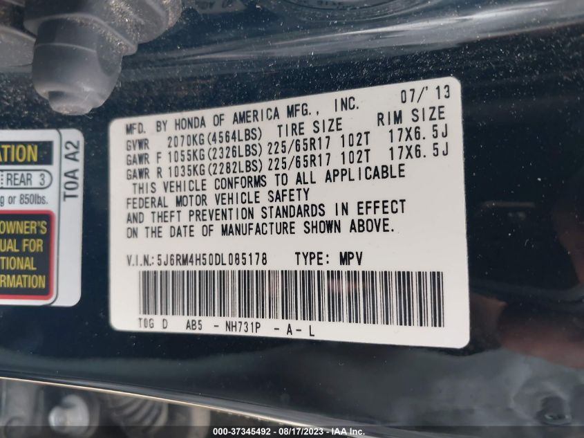 2013 HONDA CR-V EX - 5J6RM4H50DL085178