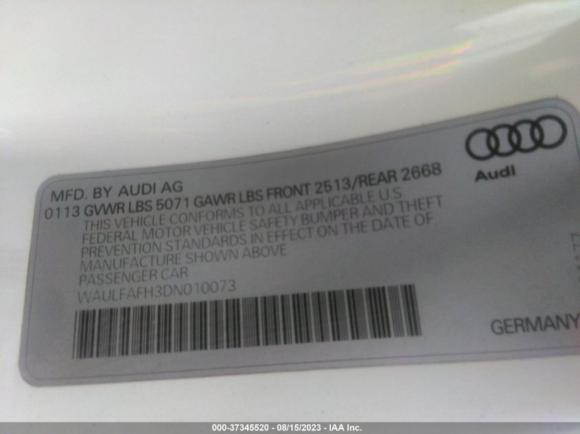2013 AUDI A5 PREMIUM PLUS - WAULFAFH3DN010073