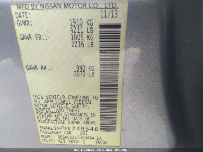 2014 NISSAN ALTIMA 2.5 S - 1N4AL3AP3EN249546