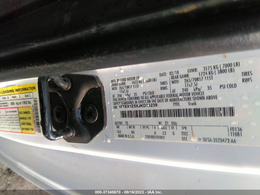 2018 FORD F-150 XL/XLT/LARIAT - 1FTEX1E5XJKD73239
