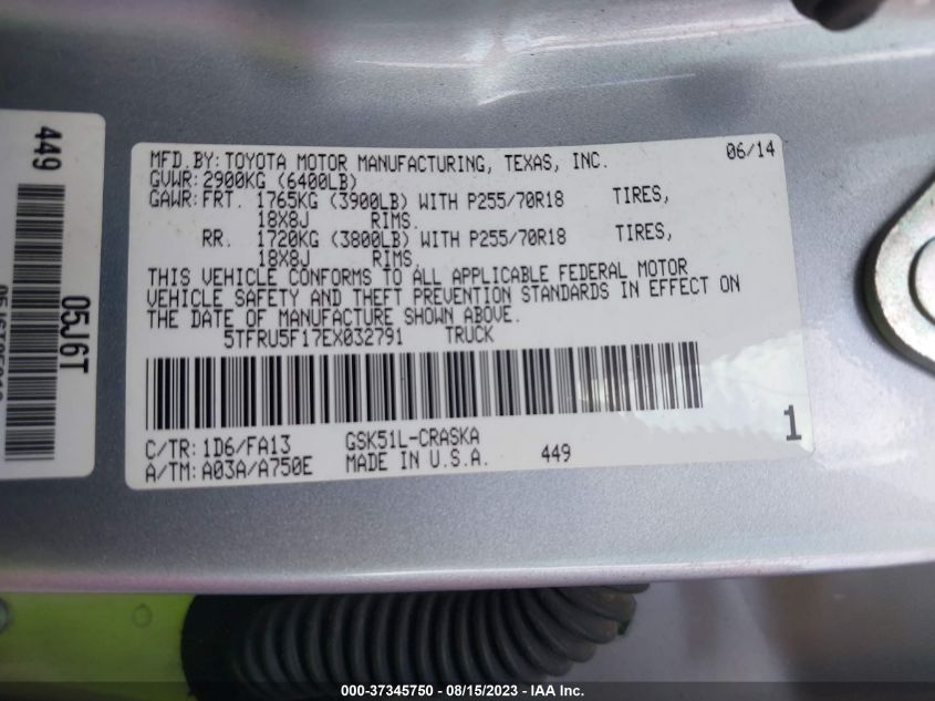 2014 TOYOTA TUNDRA 2WD TRUCK SR 5TFRU5F17EX032791