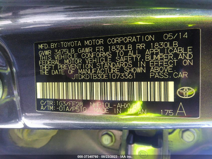 2014 TOYOTA PRIUS C ONE/THREE/TWO/FOUR - JTDKDTB30E1073361
