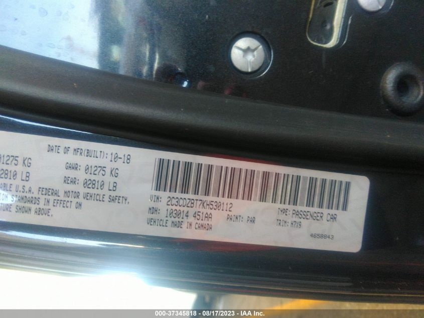 2019 DODGE CHALLENGER R/T - 2C3CDZBT7KH530112