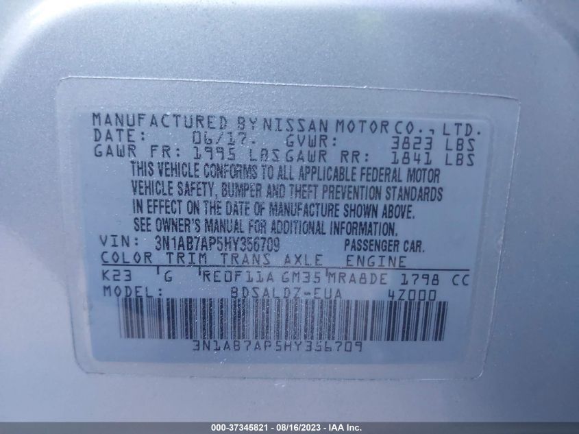 2017 NISSAN SENTRA SV - 3N1AB7AP5HY356709