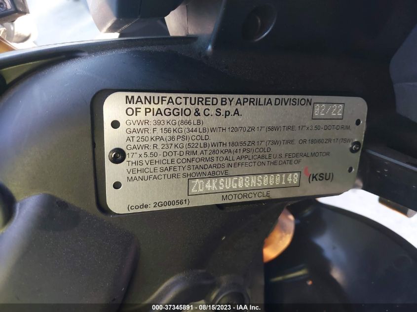 2022 APRILIA RS 660 ZD4KSUG08NS000148