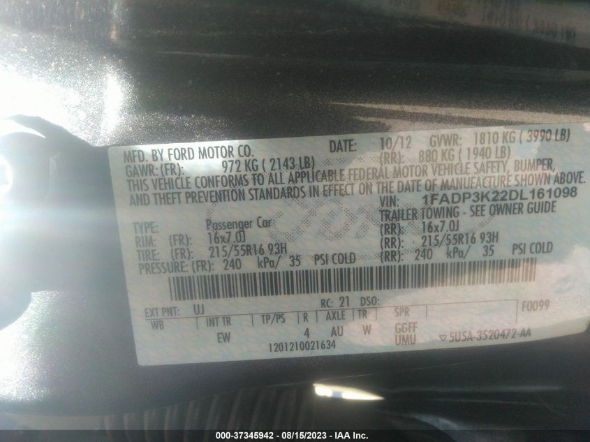 2013 FORD FOCUS SE - 1FADP3K22DL161098