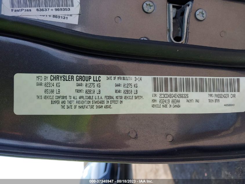 2014 DODGE CHARGER SE - 2C3CDXBG4EH266326