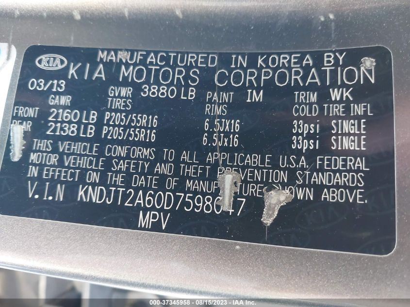 2013 KIA SOUL + - KNDJT2A60D7598047