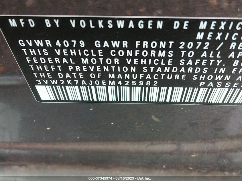 2014 VOLKSWAGEN JETTA SEDAN S - 3VW2K7AJ0EM425982