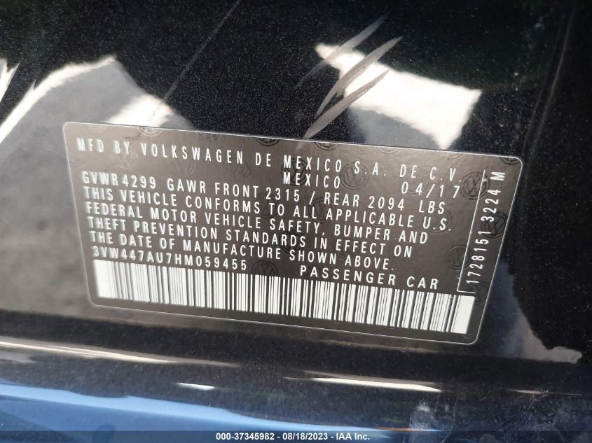 2017 VOLKSWAGEN GOLF GTI S/SE/AUTOBAHN/SPORT - 3VW447AU7HM059455