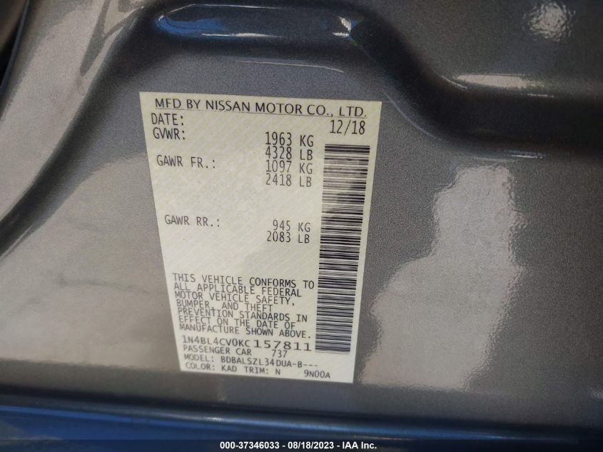 2019 NISSAN ALTIMA 2.5 SR - 1N4BL4CV0KC157811