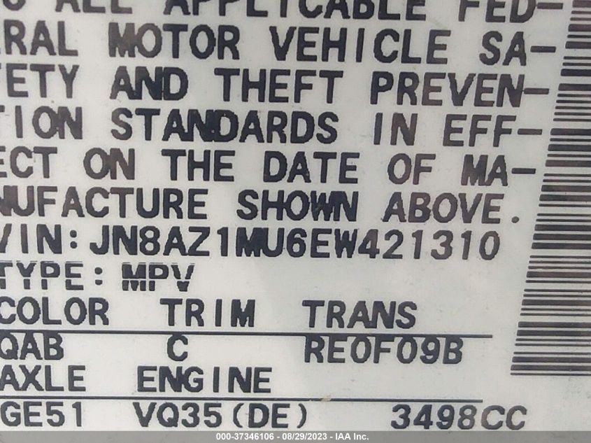 2014 NISSAN MURANO S/SL/SV/LE - JN8AZ1MU6EW421310