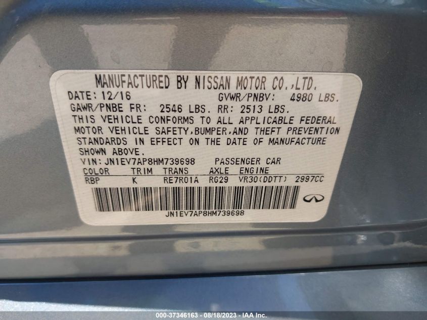2017 INFINITI Q50 3.0T SIGNATURE EDITION - JN1EV7AP8HM739698