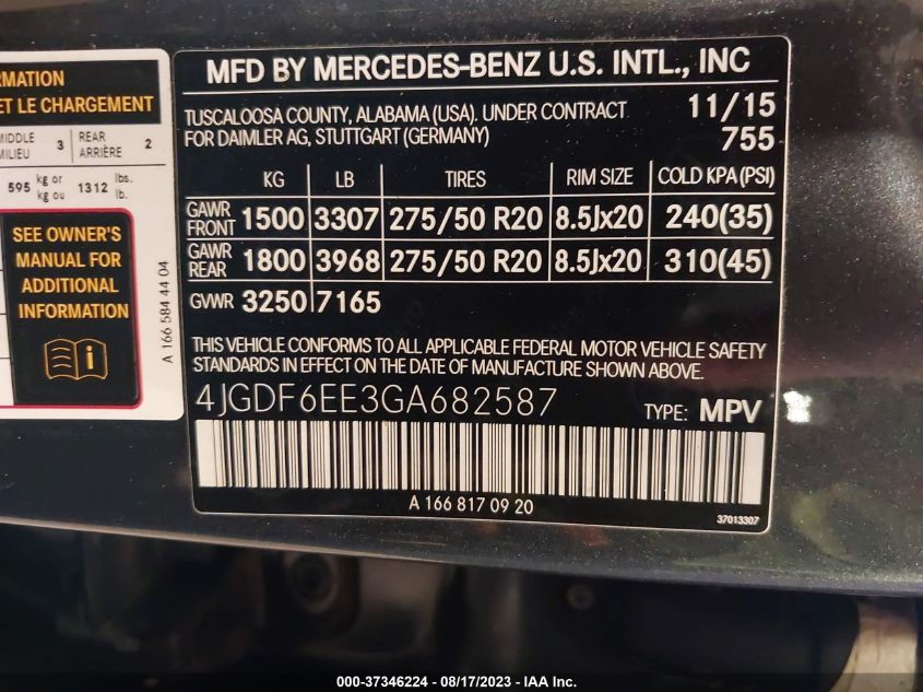 2016 MERCEDES-BENZ GL GL 450 - 4JGDF6EE3GA682587