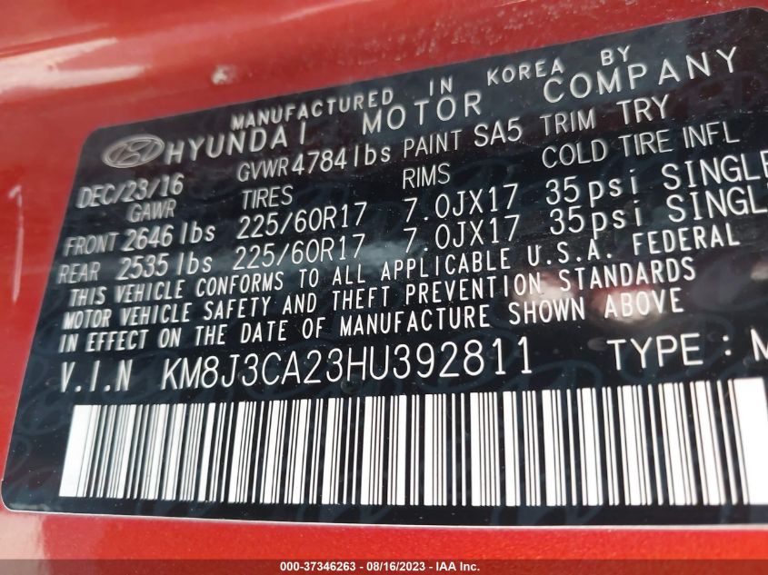 2017 HYUNDAI TUCSON LIMITED/SPORT AND ECO/SE - KM8J3CA23HU392811