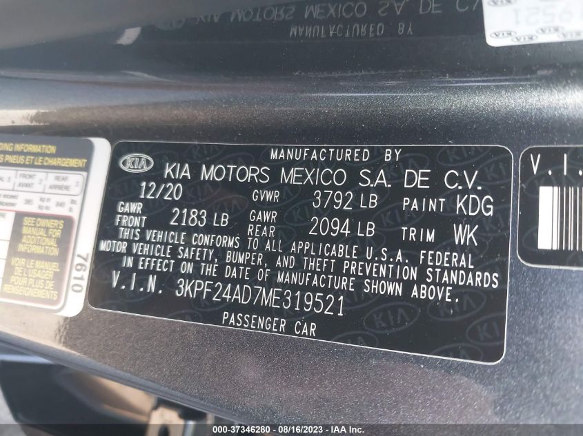2021 KIA FORTE LXS - 3KPF24AD7ME319521