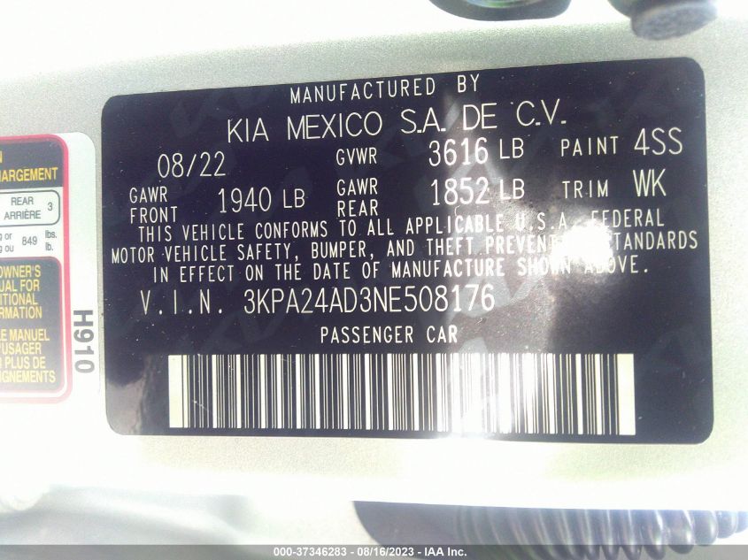 2022 KIA RIO LX - 3KPA24AD3NE508176