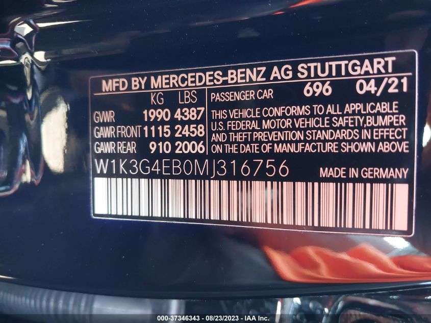 2021 MERCEDES-BENZ A 220 W1K3G4EB0MJ316756