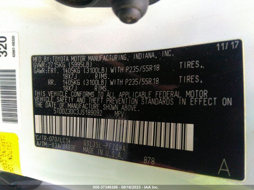 2018 TOYOTA SIENNA XLE - 5TDDZ3DC3JS189092