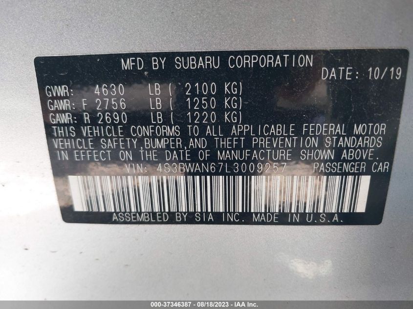 2020 SUBARU LEGACY LIMITED - 4S3BWAN67L3009257