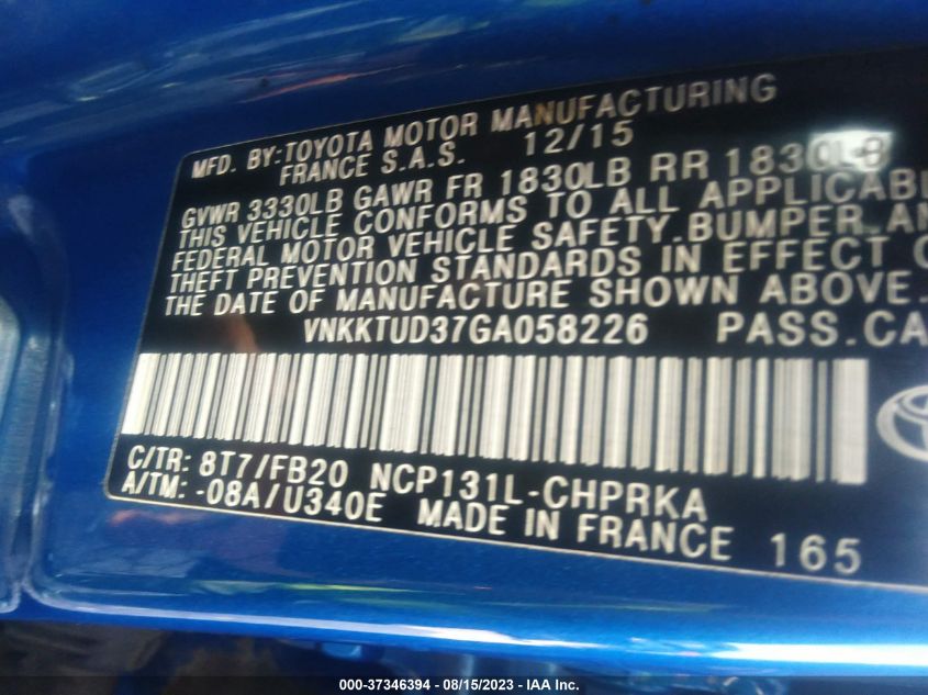 2016 TOYOTA YARIS L/LE/SE - VNKKTUD37GA058226