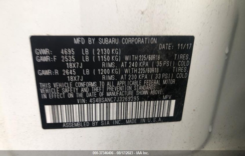 2018 SUBARU OUTBACK LIMITED - 4S4BSANC7J3269295