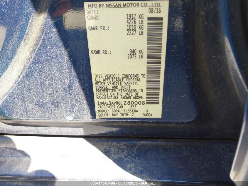 2016 NISSAN ALTIMA 2.5/S/SV/SL/SR - 1N4AL3AP0GC280008