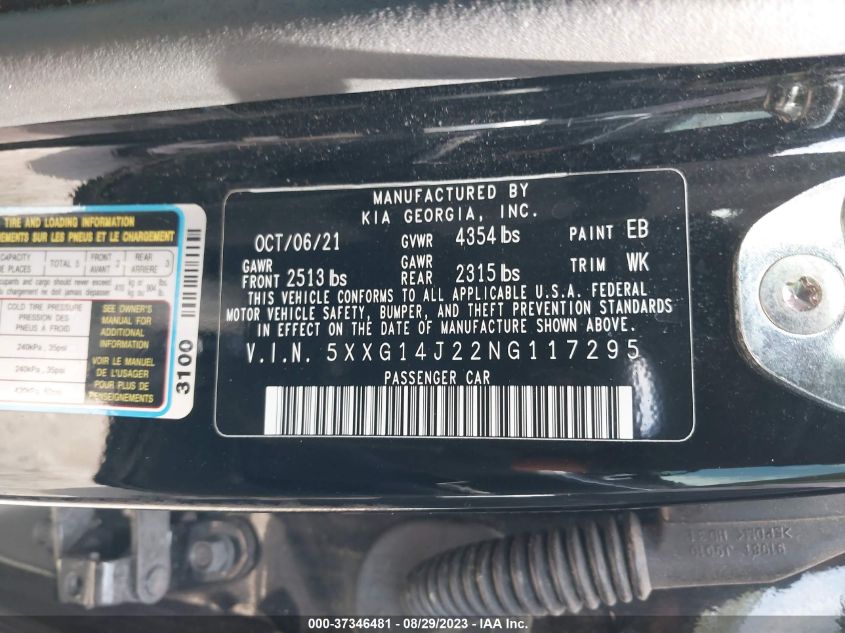2022 KIA K5 LXS - 5XXG14J22NG117295