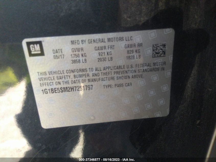 2017 CHEVROLET CRUZE LT - 1G1BE5SM2H7251797