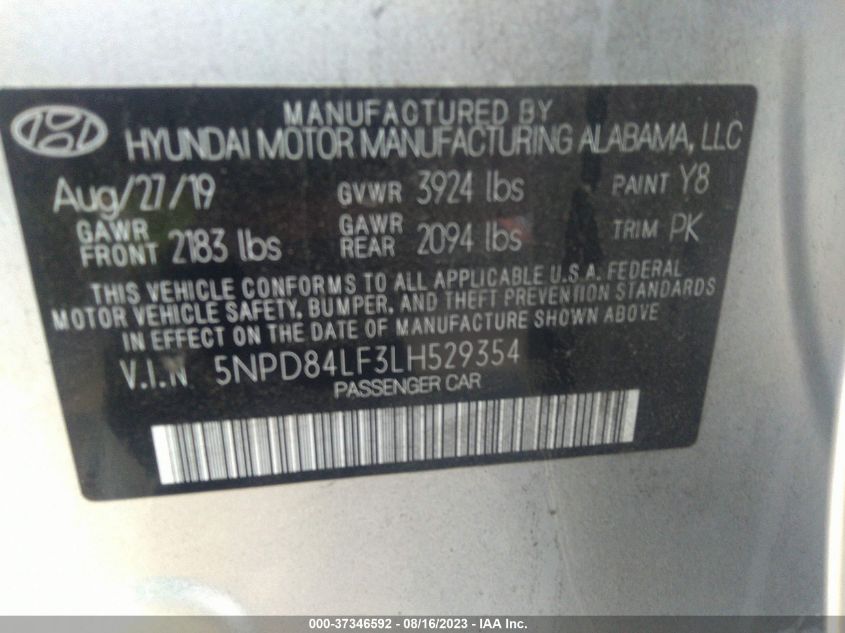 2020 HYUNDAI ELANTRA LIMITED - 5NPD84LF3LH529354