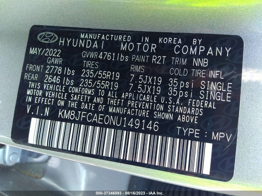 2022 HYUNDAI TUCSON XRT - KM8JFCAE0NU149146