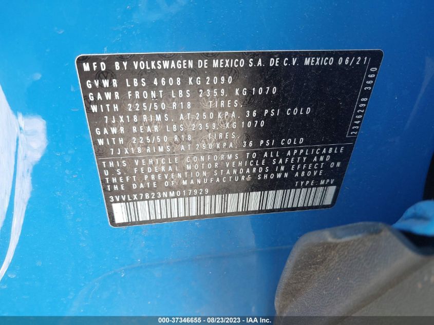 2022 VOLKSWAGEN TAOS SE - 3VVLX7B23NM017929