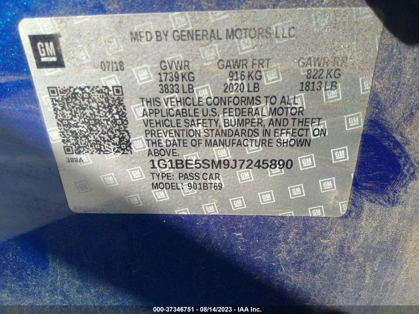 2018 CHEVROLET CRUZE LT - 1G1BE5SM9J7245890