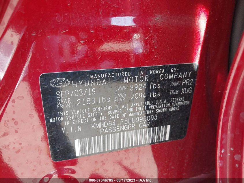 VIN KMHD84LF5LU995093 2020 HYUNDAI ELANTRA SEL