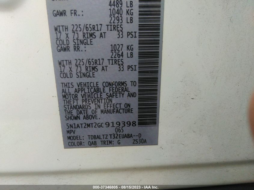 2016 NISSAN ROGUE SV - 5N1AT2MT2GC919398
