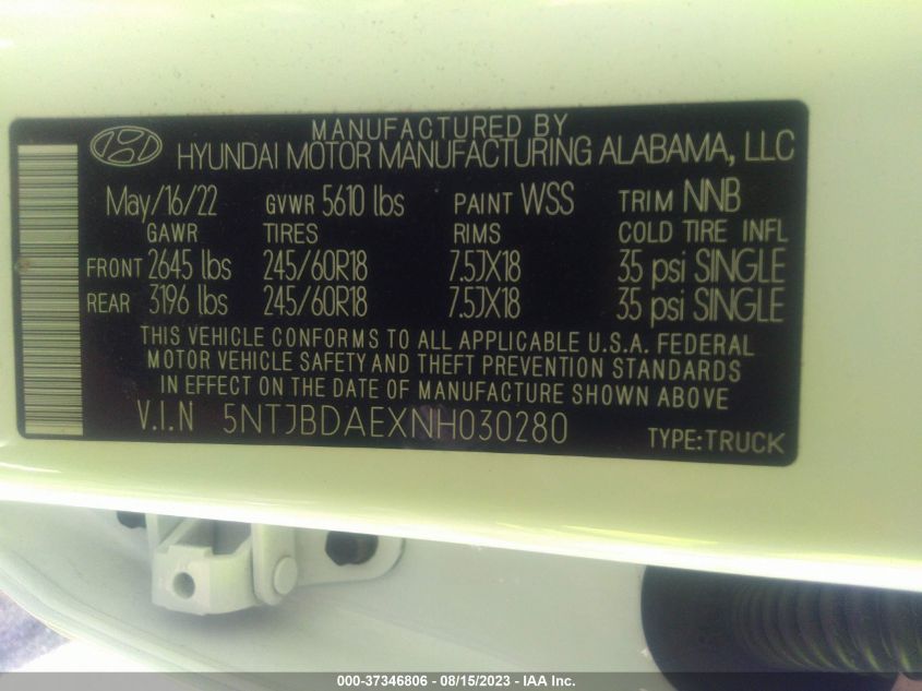 2022 HYUNDAI SANTA CRUZ SEL - 5NTJBDAEXNH030280