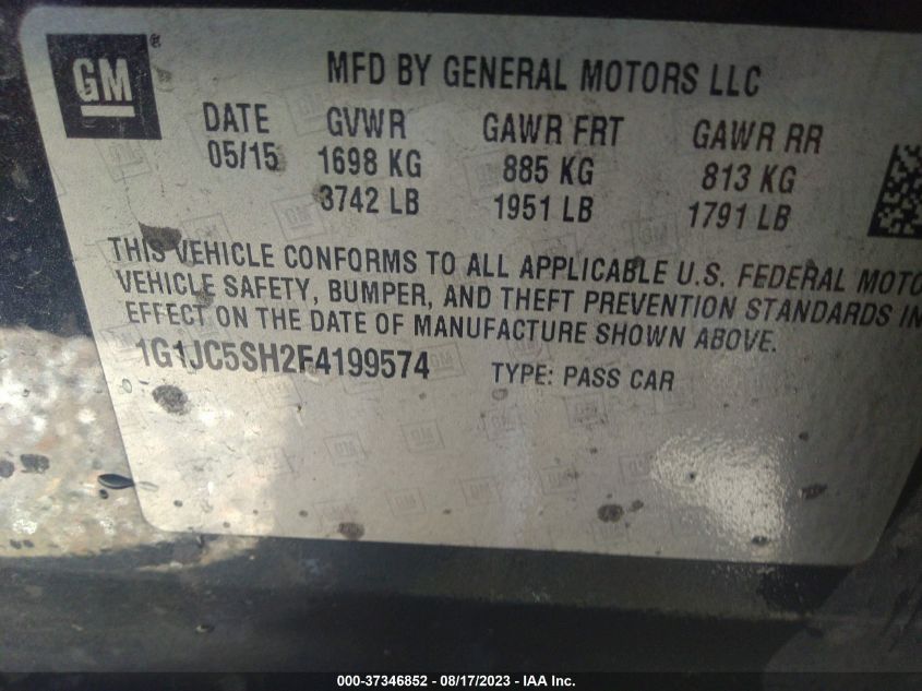 2015 CHEVROLET SONIC LT - 1G1JC5SH2F4199574